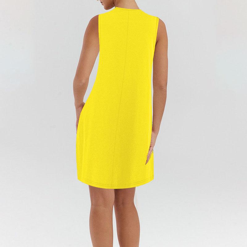 Women Spring Summer Minimalist Elegant Dress, Solid Color V Neck Sleeveless Dress With Metal Buttons