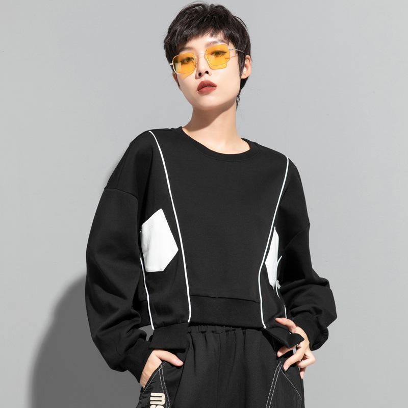 Patchwork Irregular Hoodie Pullover Womens Clothing