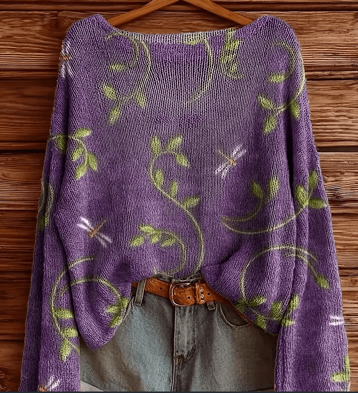 Women's Loose-Fit Round-Neck Sweater With Floral Pattern For Autumn And Winter