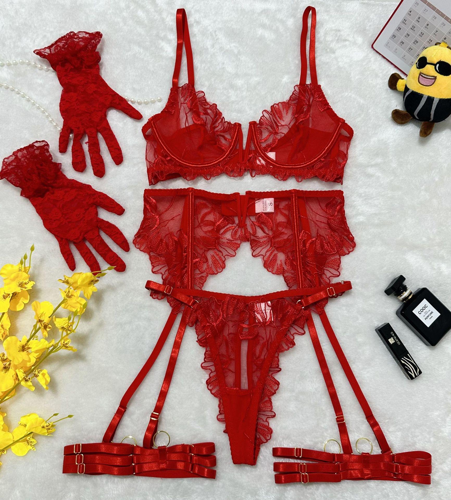 Lace Hollow Out See-through Underwear Underwear Garter Split Five-piece Set