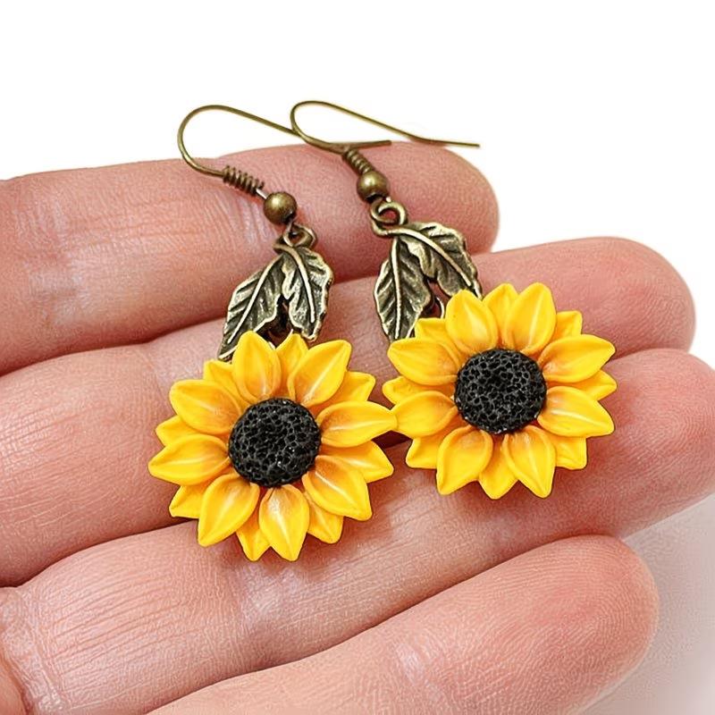 Fashionable Versatile Pastoral Sunflower Pendant Earrings For Women