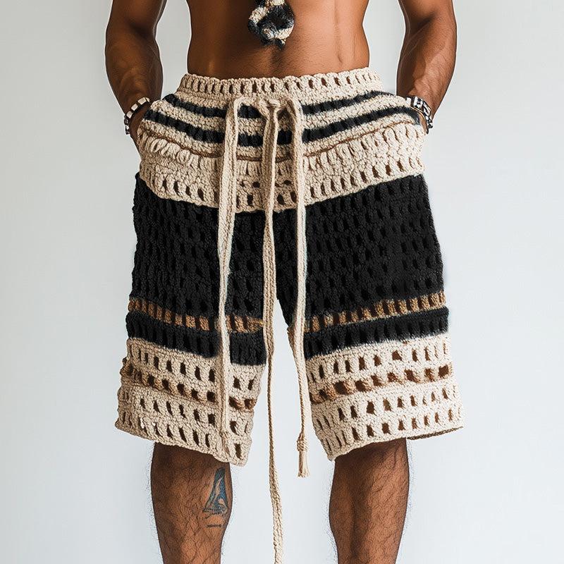European And American Men's Casual Short Pants With Striped Design
