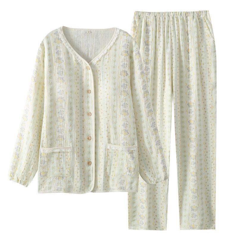 Long Sleeve Spring And Autumn Summer Collarless Cotton Homewear Suit