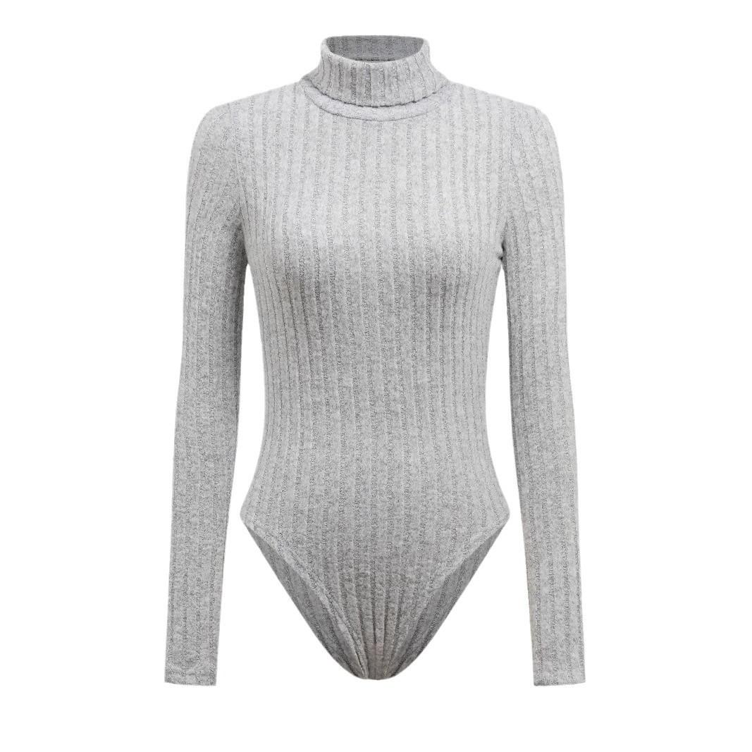 Knitted Long-sleeve High-neck Slim-fit Bodysuit