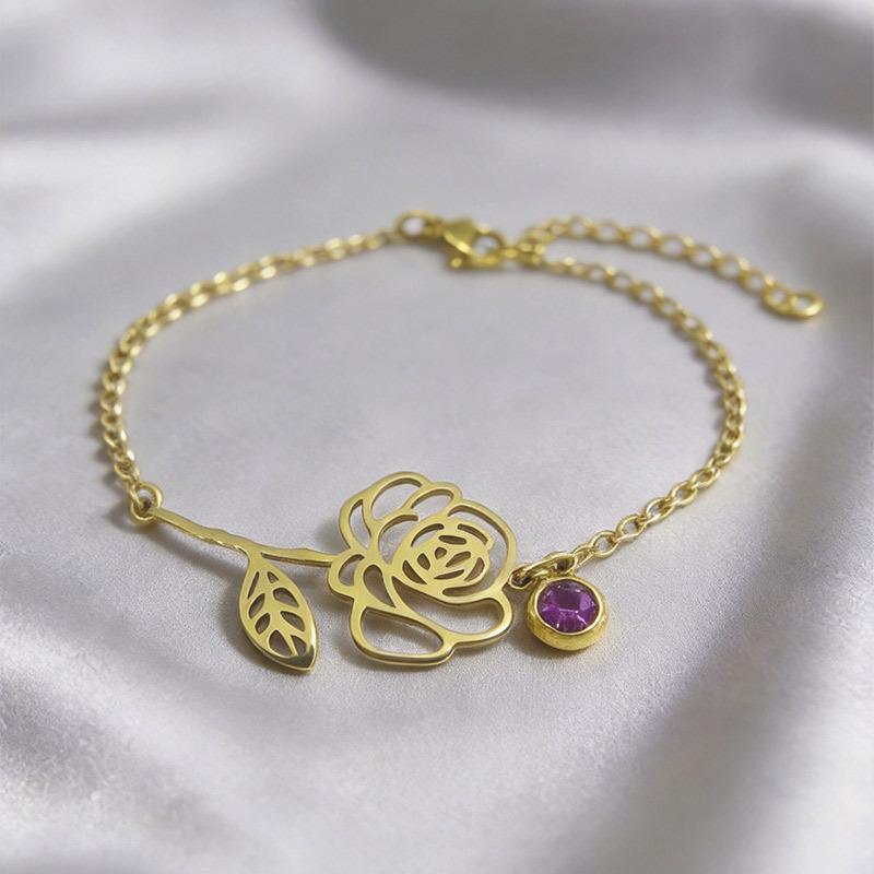 Retro December Birth Flower Stainless Steel Bracelet