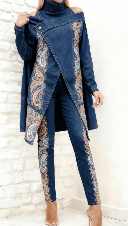 Simple And Stylish Two-piece Suit, Asymmetrical Top, Slim-fit Trousers