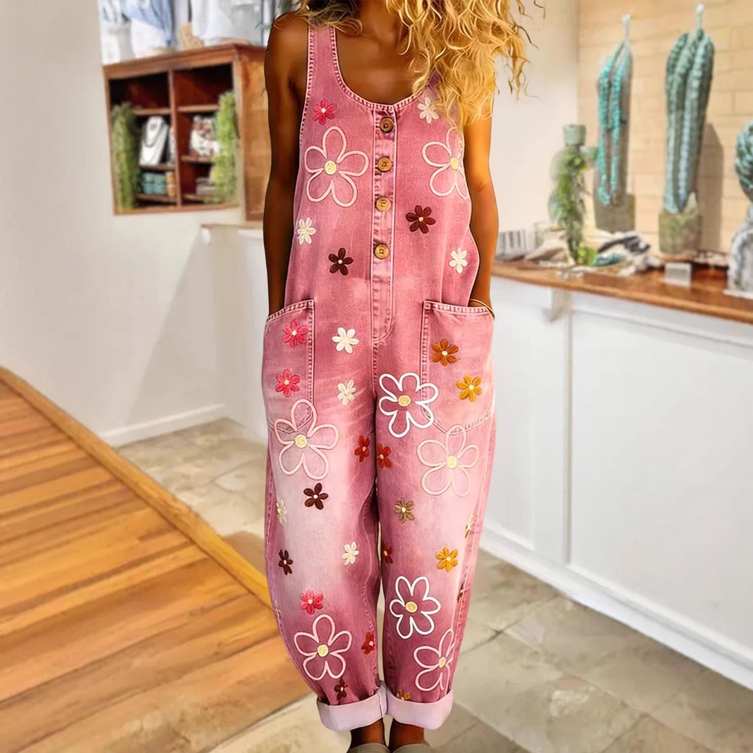 Retro-style Fashionable Wide-leg Faux Denim Overalls