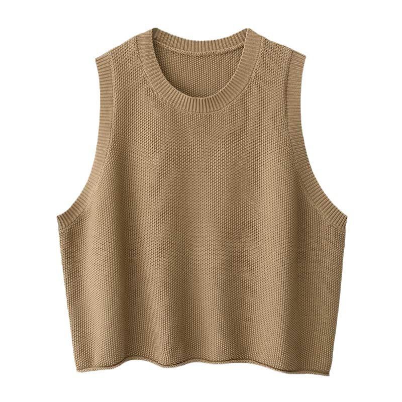 Women Sleeveless Vest Bandage Dress Outer Wear Solid Color Round Neck Vest