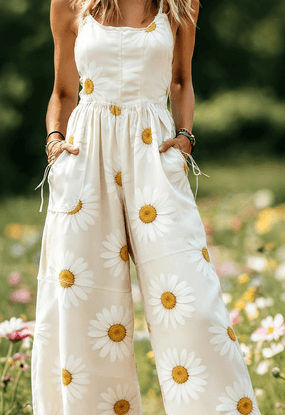 Women's American Retro Print Strappy Wide-Leg Jumpsuit