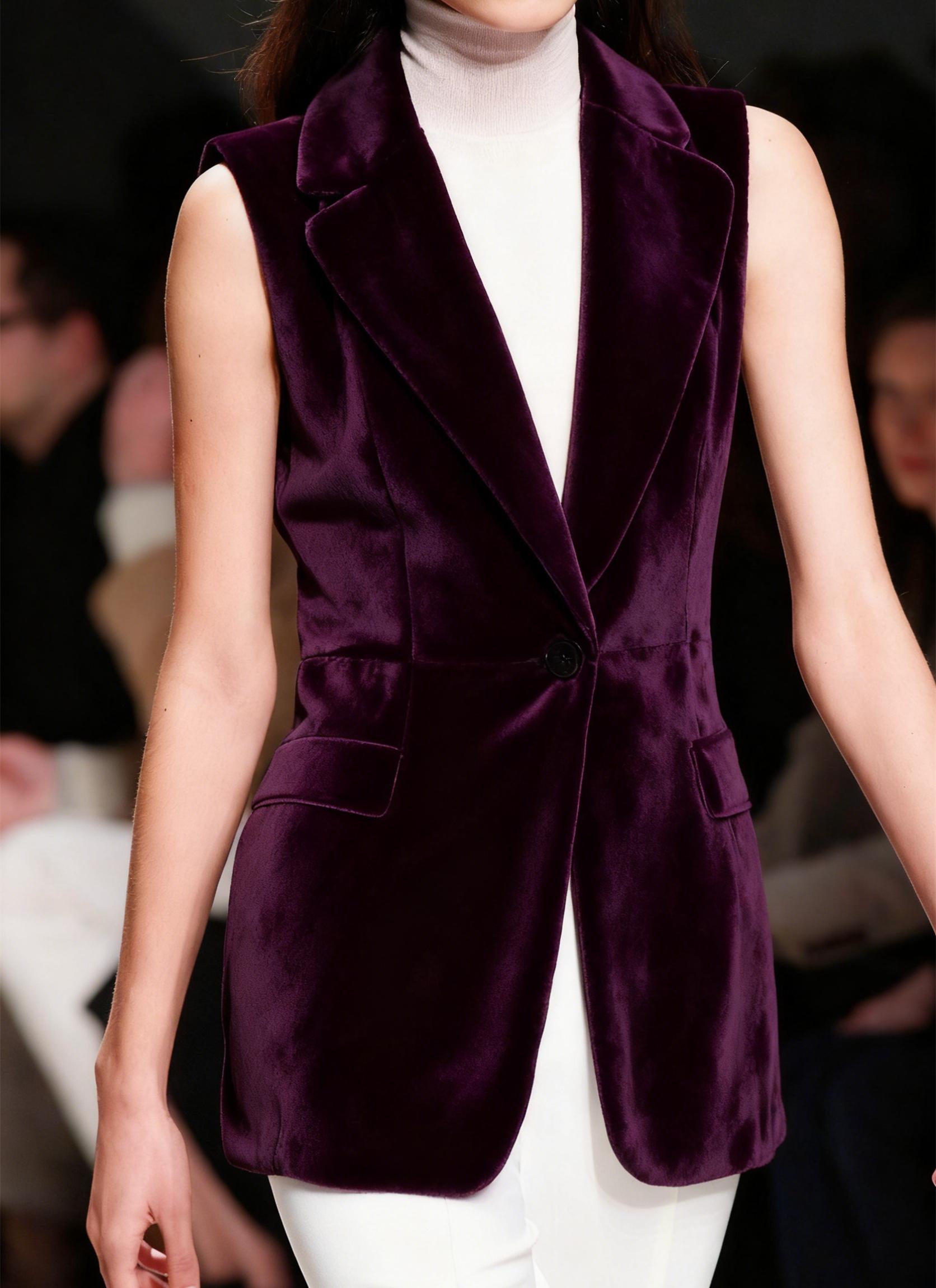 Casual Collared Single-button Slim-fit Velvet Sleeveless Vest