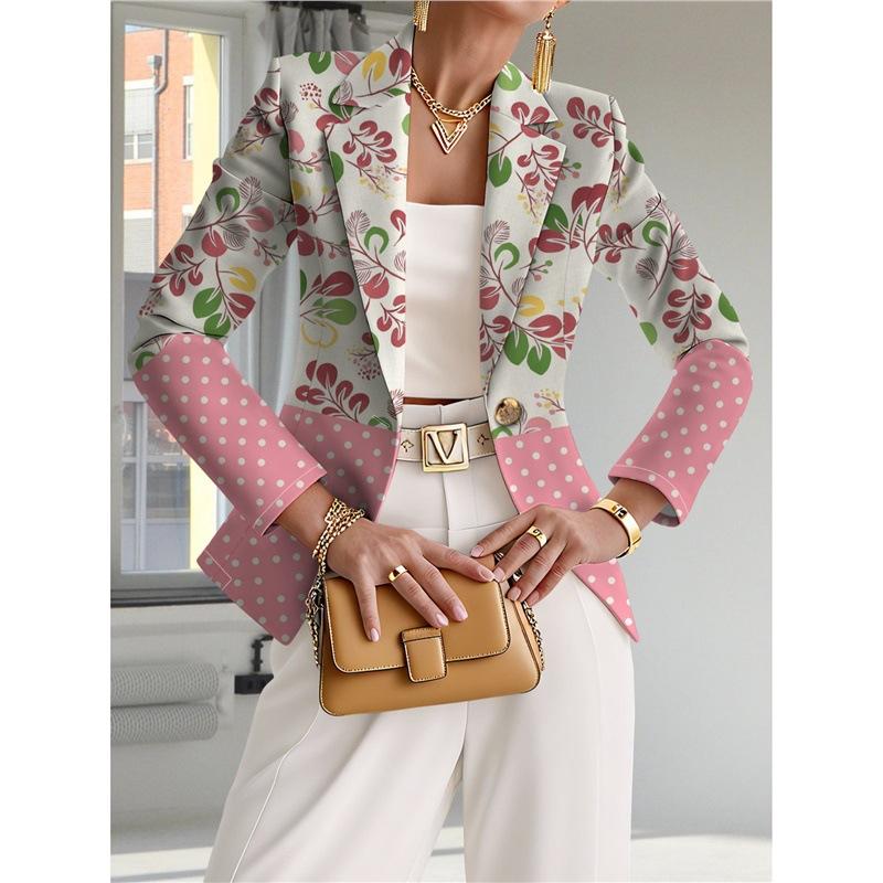 Navy Blue And White Polka-Dot Womens Blazer