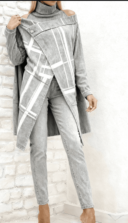 Simple And Stylish Two-piece Suit, Asymmetrical Top, Slim-fit Trousers