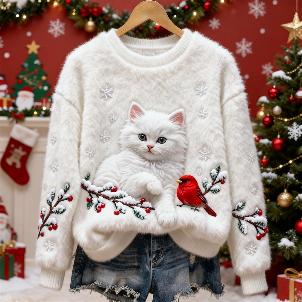 Women's Christmas Crew-neck Patterned Top