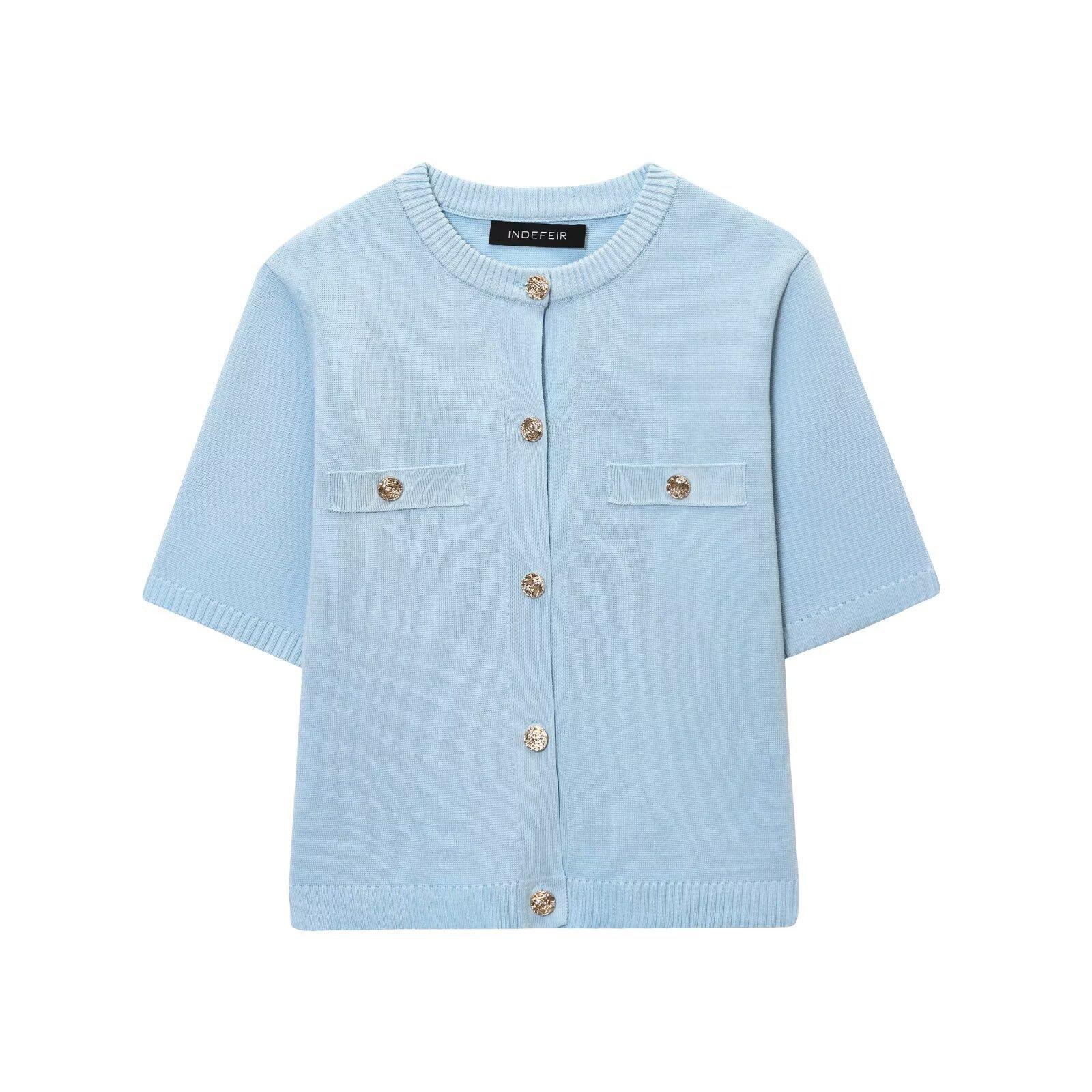 Polyester Women's Spring And Autumn Round Neck Knitted Cardigan Top