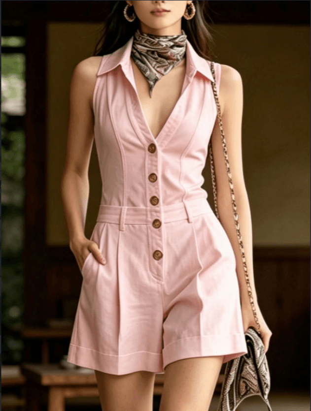 High Waist Tailored Pleat Shorts Jumpsuit
