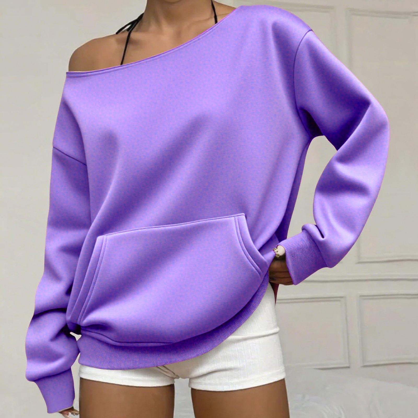 Fashionable Pullover Crew-Neck Off-Shoulder Sweatshirt For Women