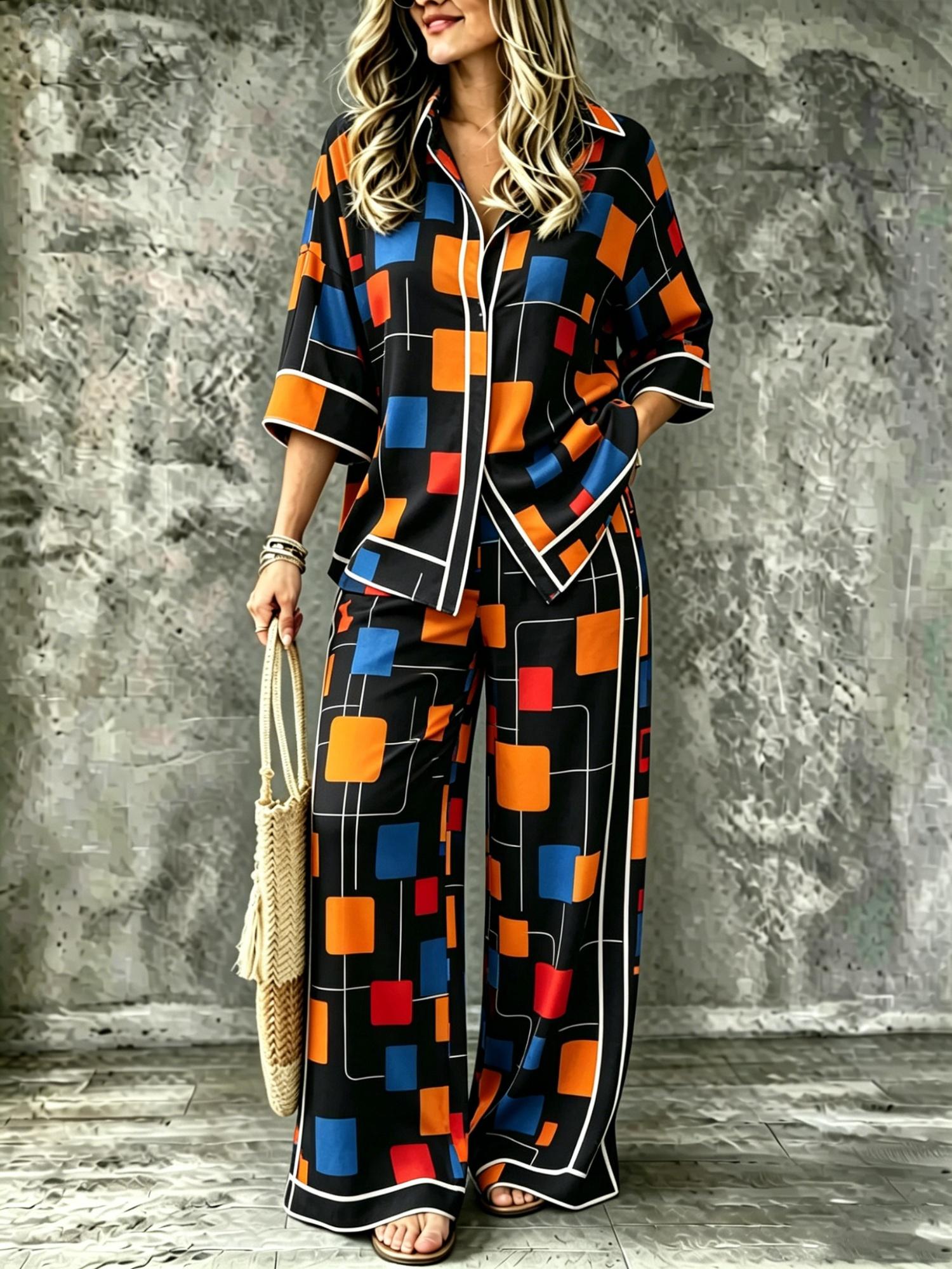 Spring Summer Womens Shirt Set With Digital Print