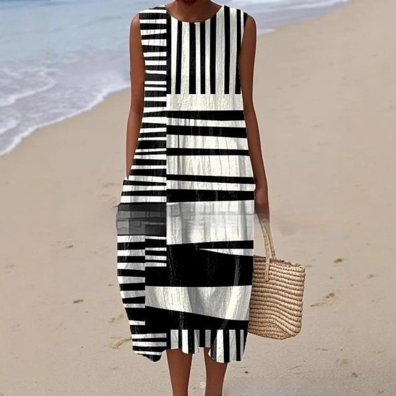 3D Digital Printing Pattern Sleeveless Round-neck Long-sleeved Dress