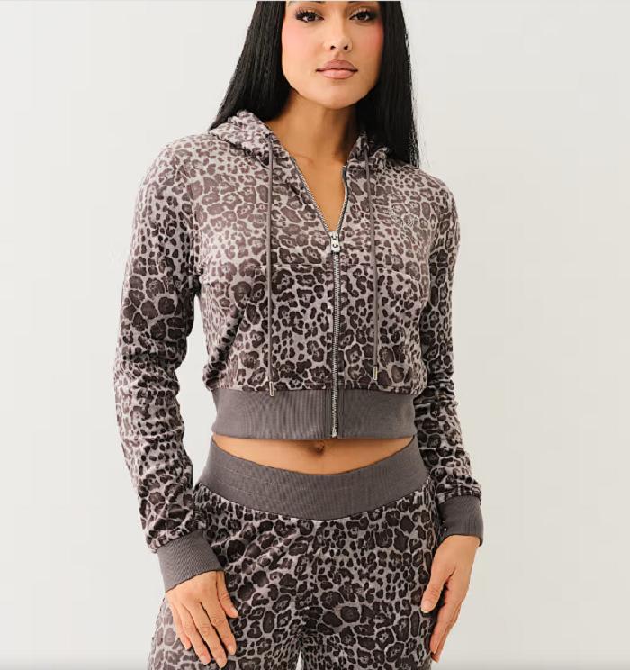 New Street Sexy Hot Girl Exposed Navel Leopard Print Hoodie