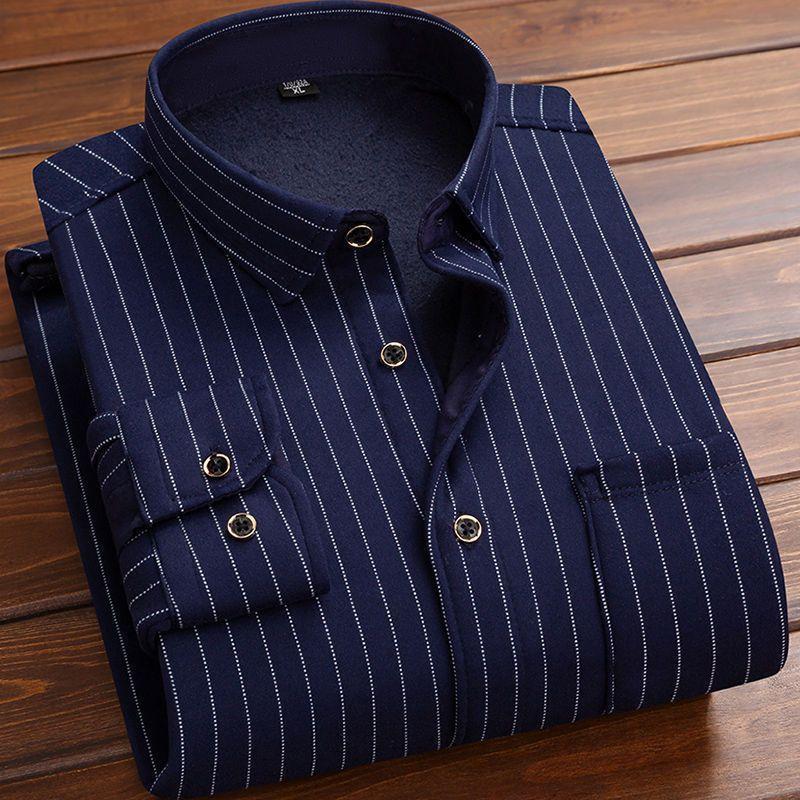 Men's Warm Fleece-Lined Thickened Long-Sleeve Shirt