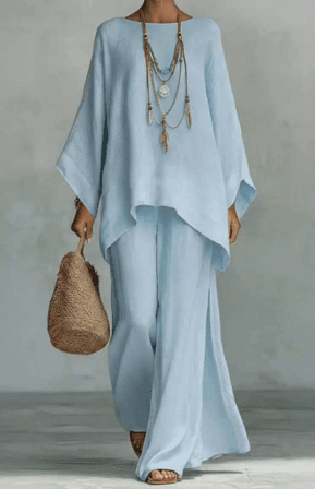 Women's Simple Loose-fitting Shirt And Wide-leg Pants Set