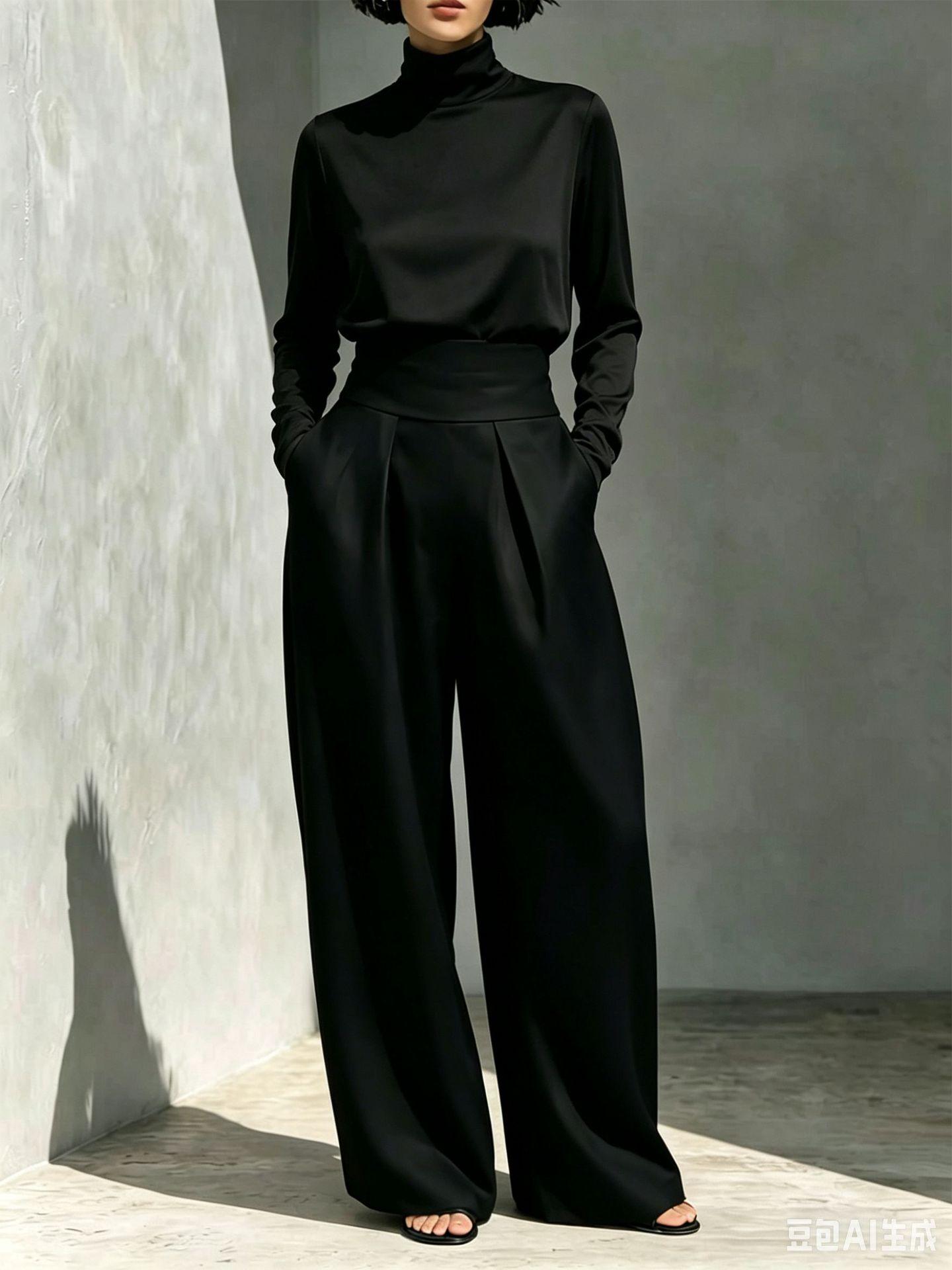 2026 Autumn Winter New Cross Border Trade European And American Women's Fashion Independent Brand Solid Color High Neck Long-Sleeve Long Pants Casual Set For Women