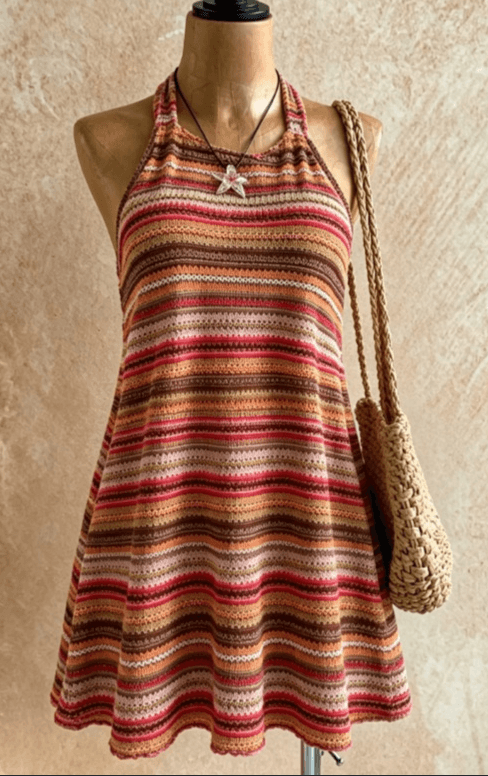 Retro Stripe Halter Knit Dress