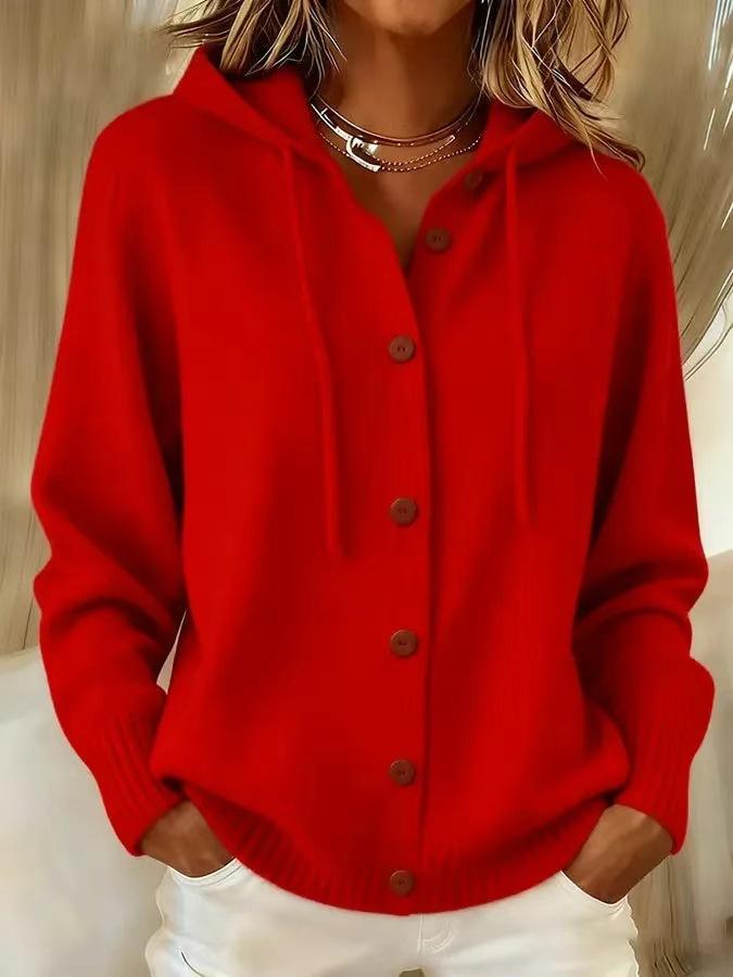 European And American Button Knitted Hooded Sweater Cardigan Coat