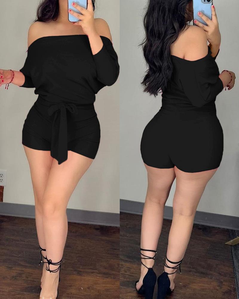 Rose-red Solid-color Casual One-piece Shorts