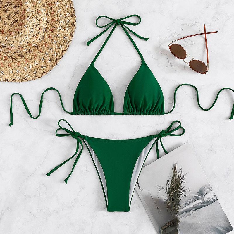 Sexy Hot Girl Halter Bikini Split Swimsuit Swim Trunks