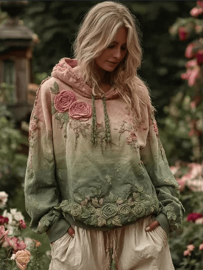 Vintage Hooded Jacket Versatile Lace-up Printed Sweatshirt