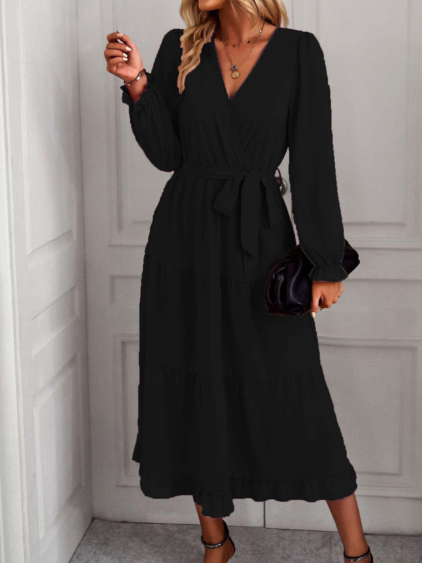 Womens Solid-color Casual Long Dress With A Flared Hem