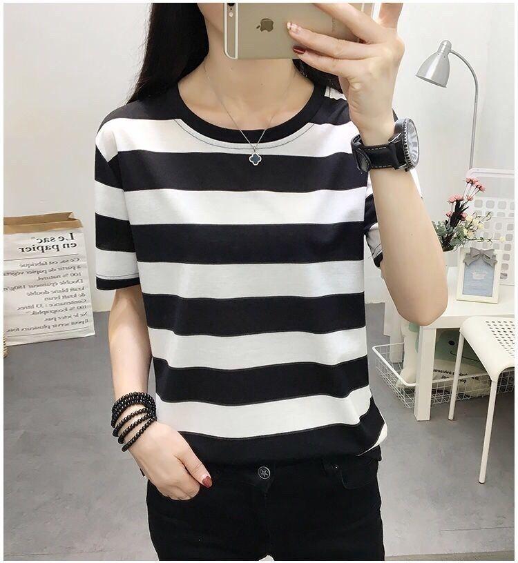 Women's Loose Round Neck All-Match Striped Short-Sleeve Top