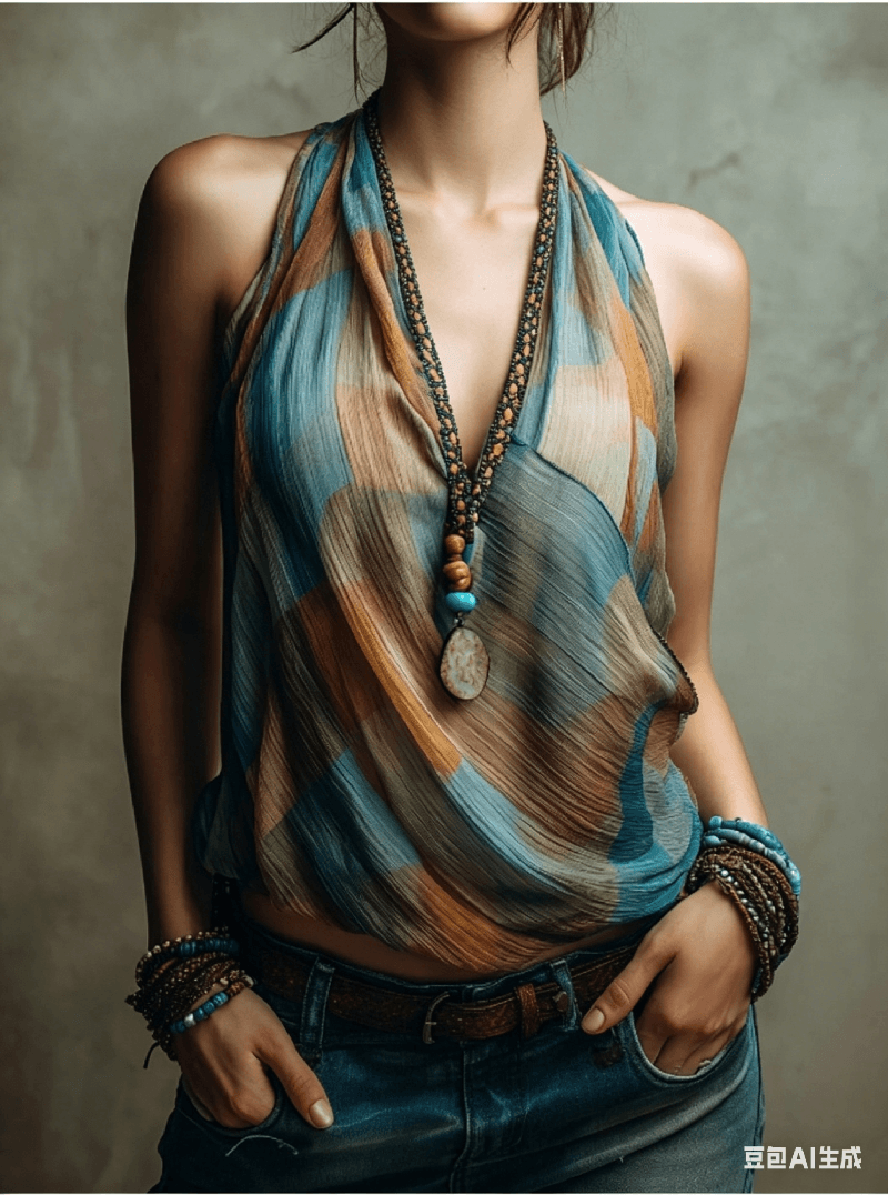 Bohemian Printed Halter Neck Sleeveless Blouse