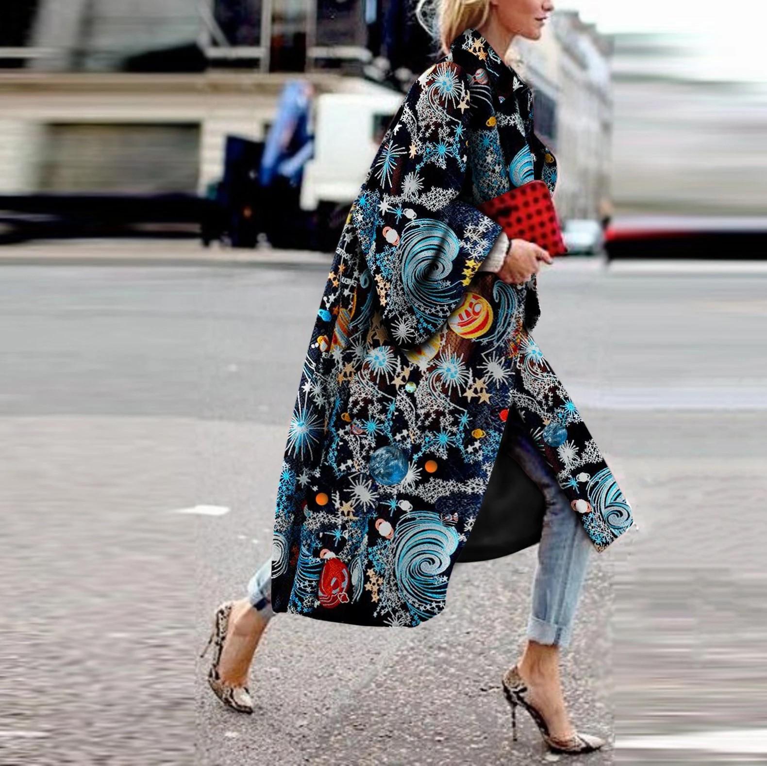 Fashion Loose Ankle Print Woolen Coat