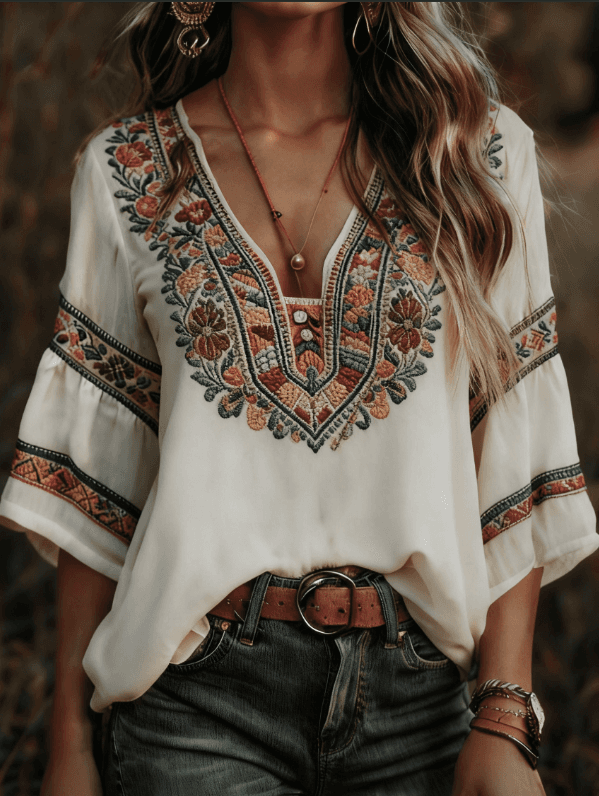 Omen's Bohemian Retro Floral T-Shirt