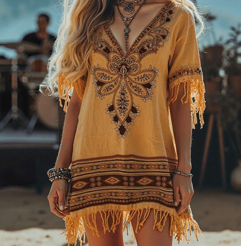 Women's Bohemian Retro Tassel Loose Short Dress