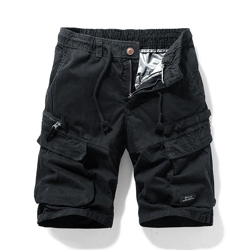 Solid-color Loose-fit Cargo Shorts For Men
