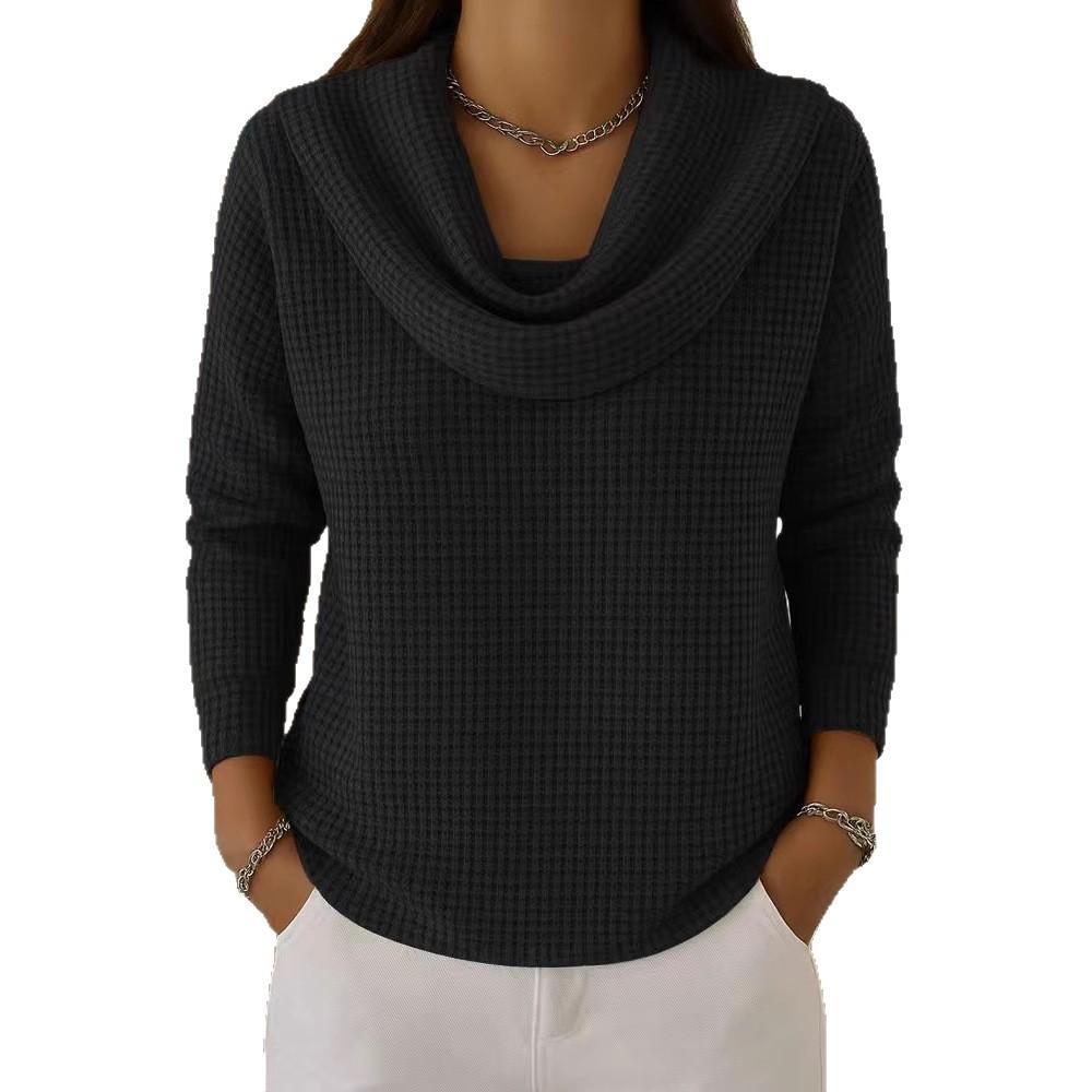 Women's Casual Loose Fashion Solid Color Waffle Long Sleeve Top