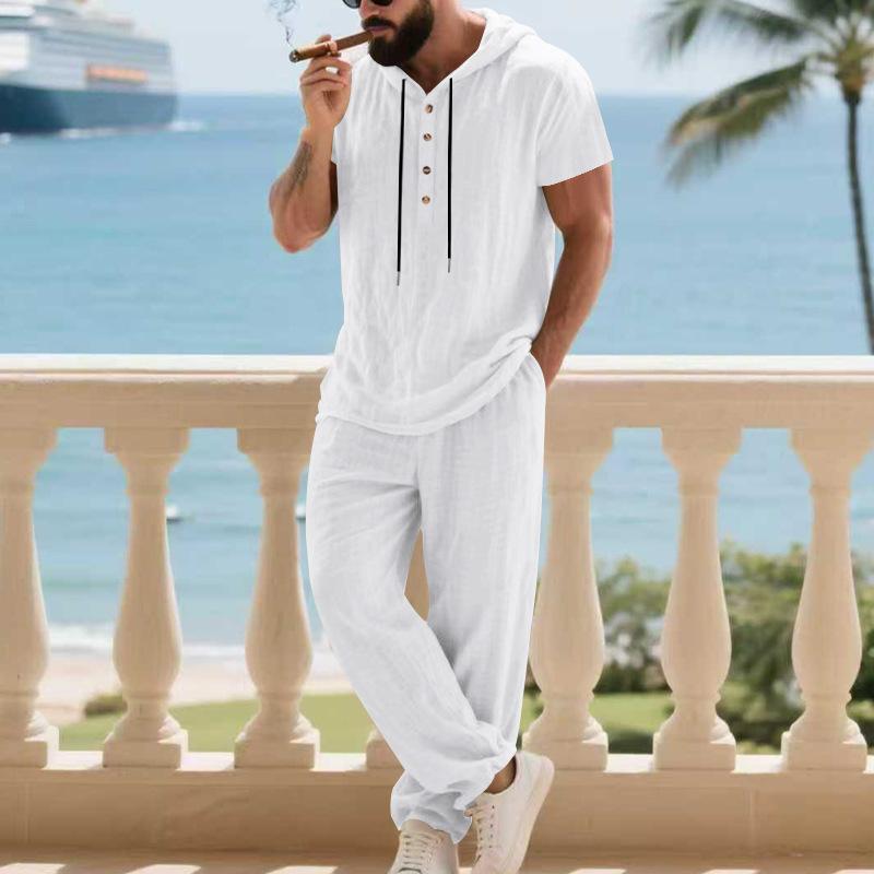 Men's Casual Linen Loose American-Style Pants Suit