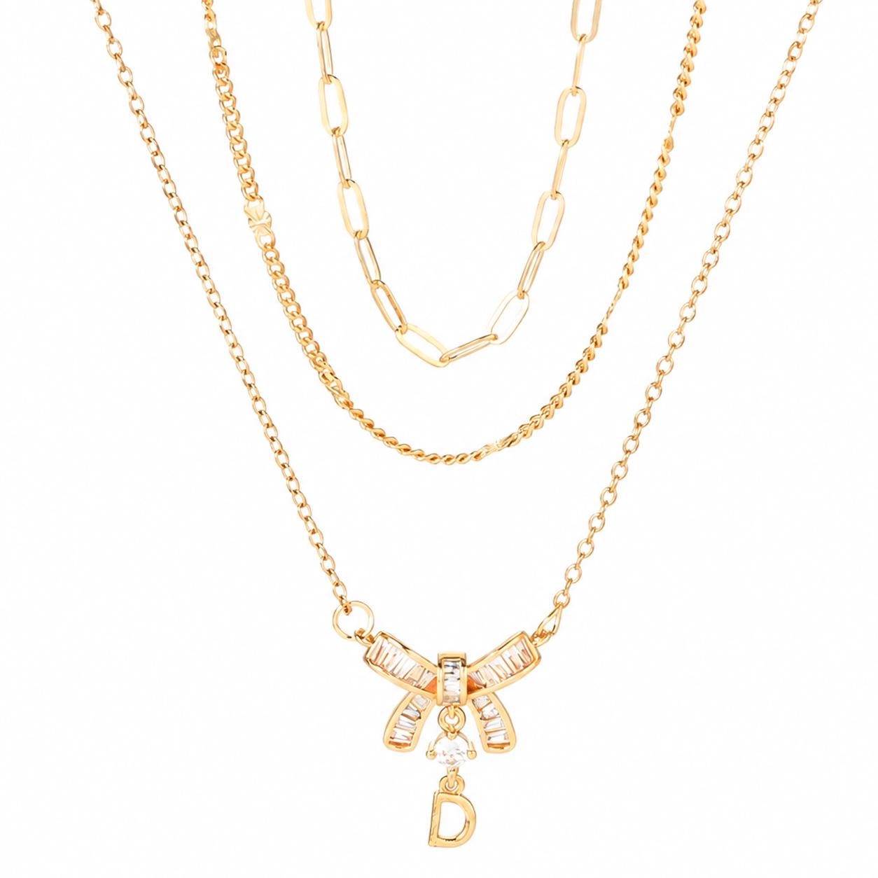 Bow-knot Letter Pendant Layered Necklace For Women