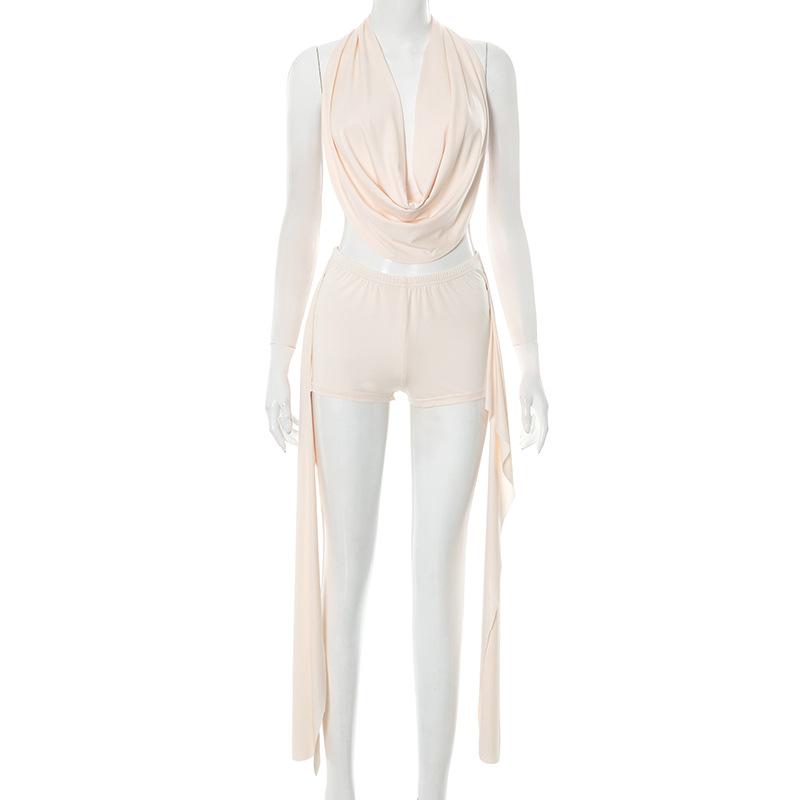Women's Spring And Summer Halter Stacked Top Ribbon Knot Suit
