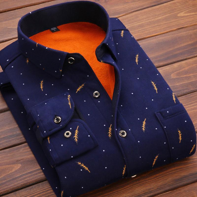 Men's Warm Fleece-Lined Thickened Long-Sleeve Shirt