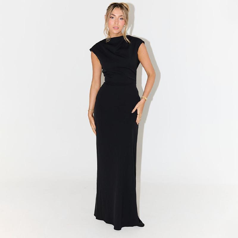 Women's New Solid Color Round Neck Sleeveless Backless Lace Up Dress