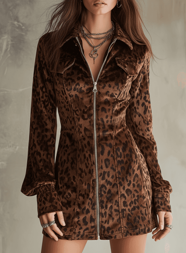 Spicy Girl Style Leopard Print Zip Dress