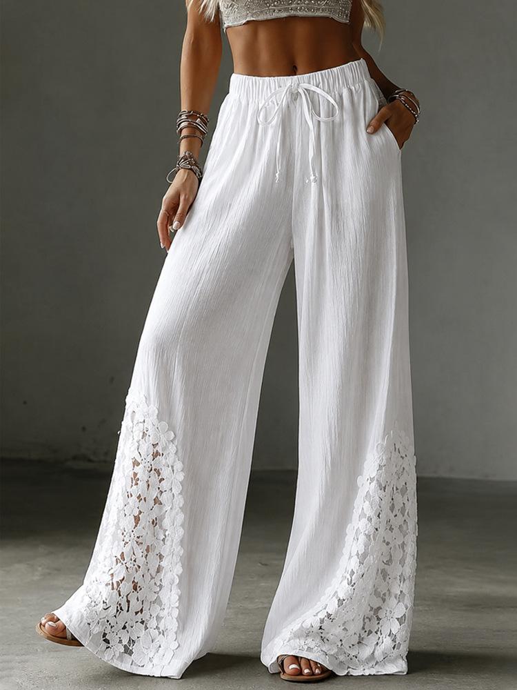 Loose-fit Lace Wide-leg Pants With Patch Pockets And A Drawstring Waist
