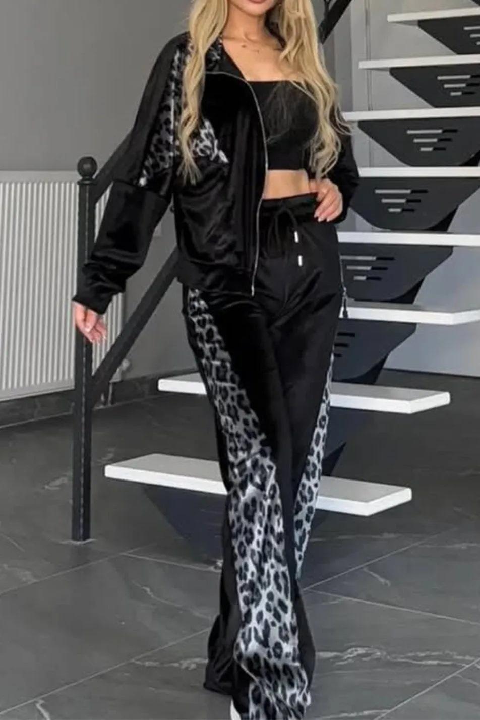 Women's Leopard Velvet Casual Fashion Sports Set