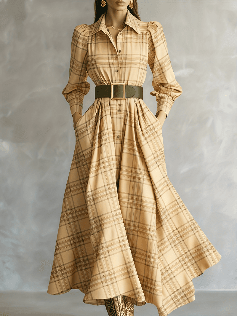 Long Sleeve Button Down Maxi Dress With Belt
