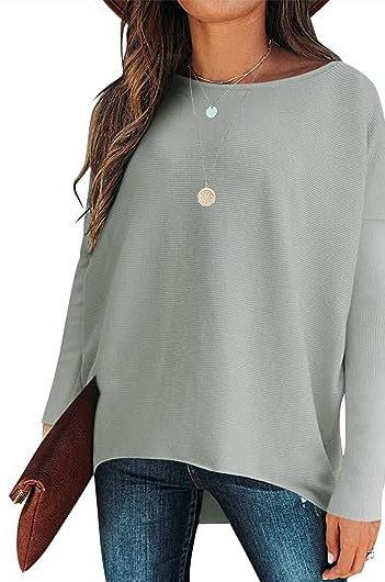 High And Low Batwing Sleeve Knitted Loose Pullover Waist Top
