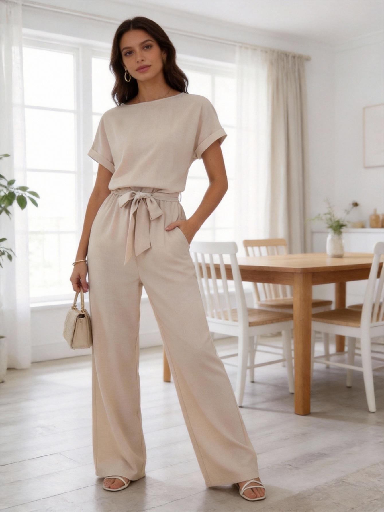 European And American-style Loose-fitting Solid-color Wide-leg Pants